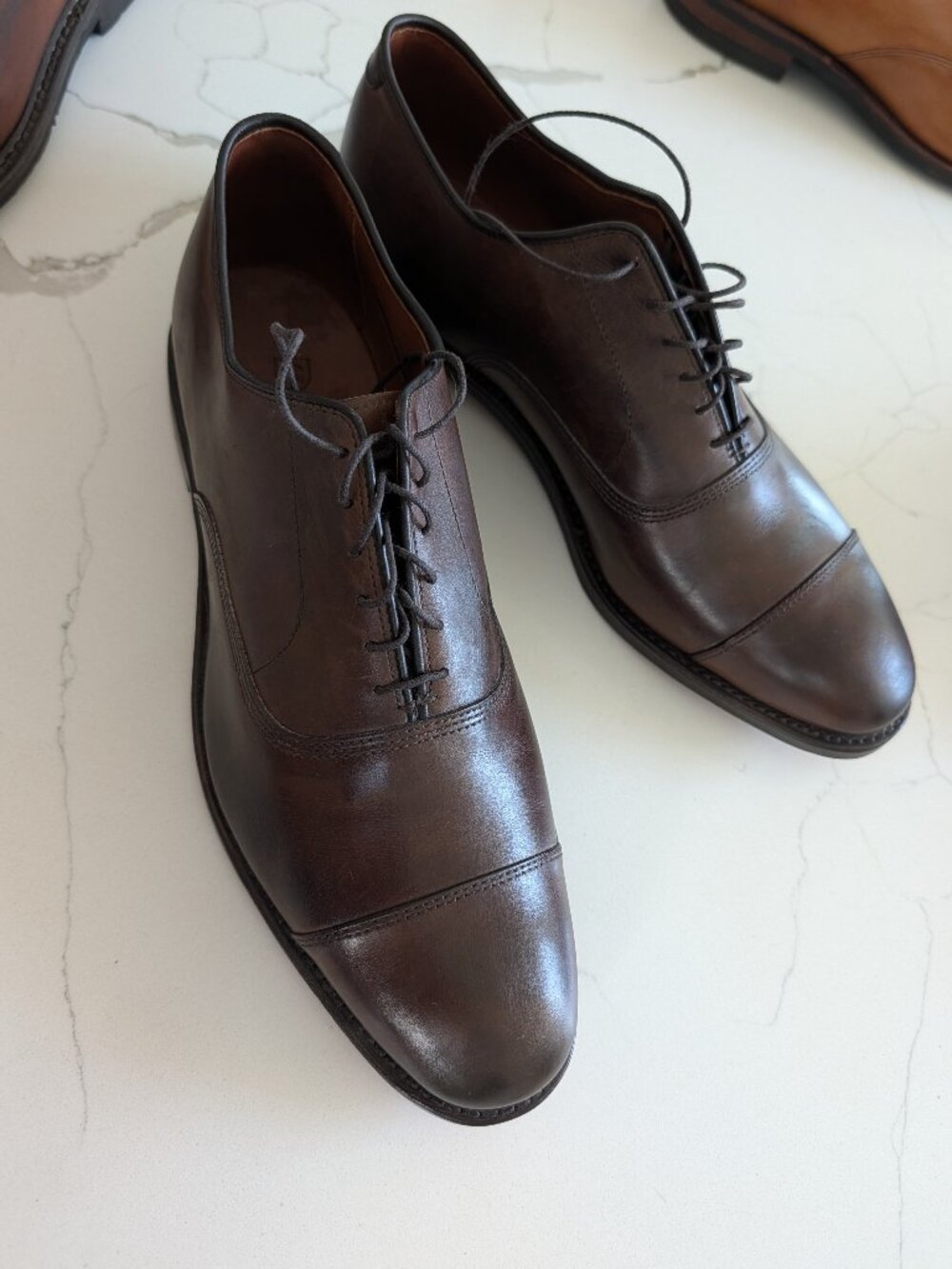 Allen Edmonds Park Avenue Dark Brown Leather Cap-Toe Oxford Dress 10 M new soles